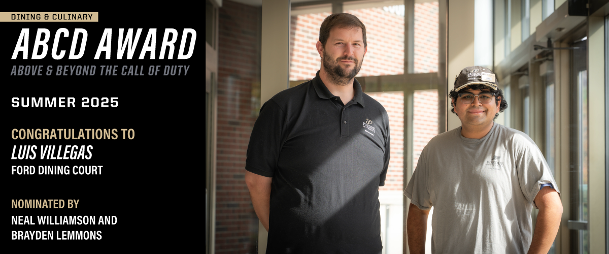 Congratulations to Luis Villegas, Purdue Dining &amp; Culinary Above and Beyond the Call of Duty Summer 2025 Award Winner from Ford Dining Court....